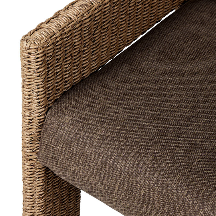 Brown Basketweave Upholstered Outdoor Dining Chair with Cushions