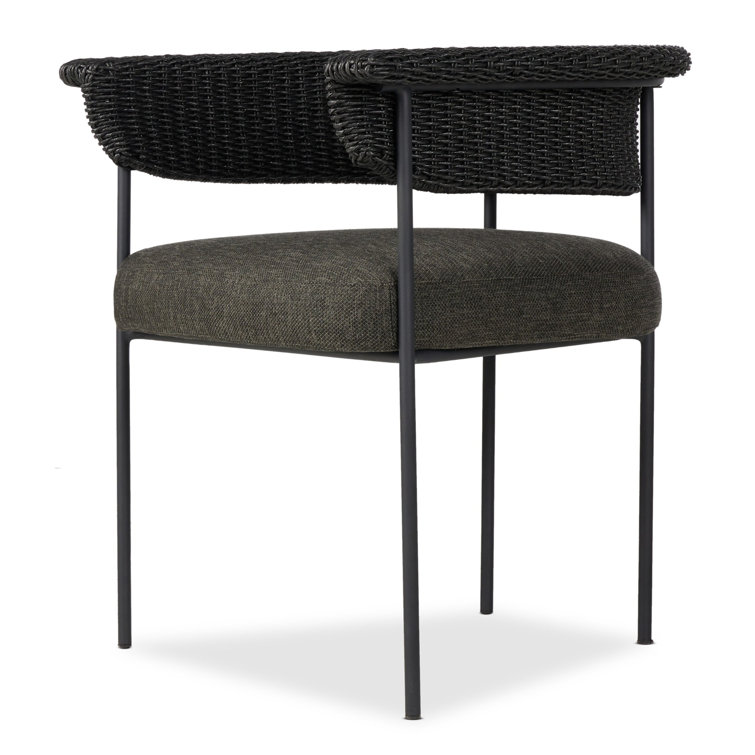 Black Woven Iron Outdoor Dining Chair with Cushions