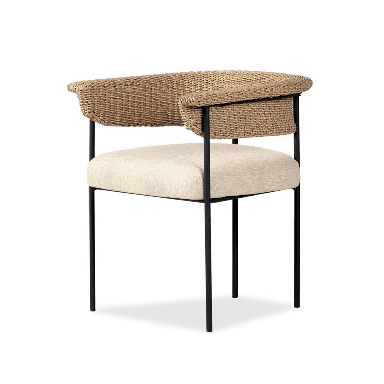 Taupe Woven Wicker and Iron Indoor/Outdoor Dining Chair