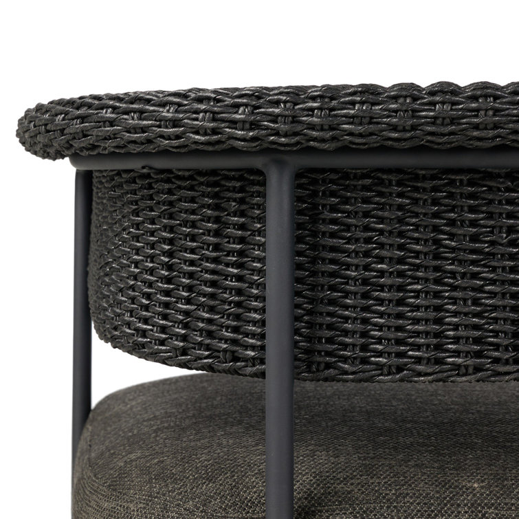 Black Woven Iron Outdoor Dining Chair with Cushions