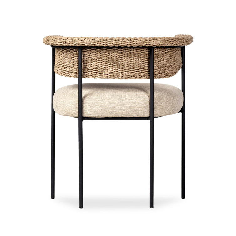Taupe Woven Wicker and Iron Indoor/Outdoor Dining Chair