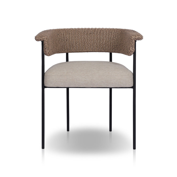 Taupe Woven Wicker and Iron Indoor/Outdoor Dining Chair