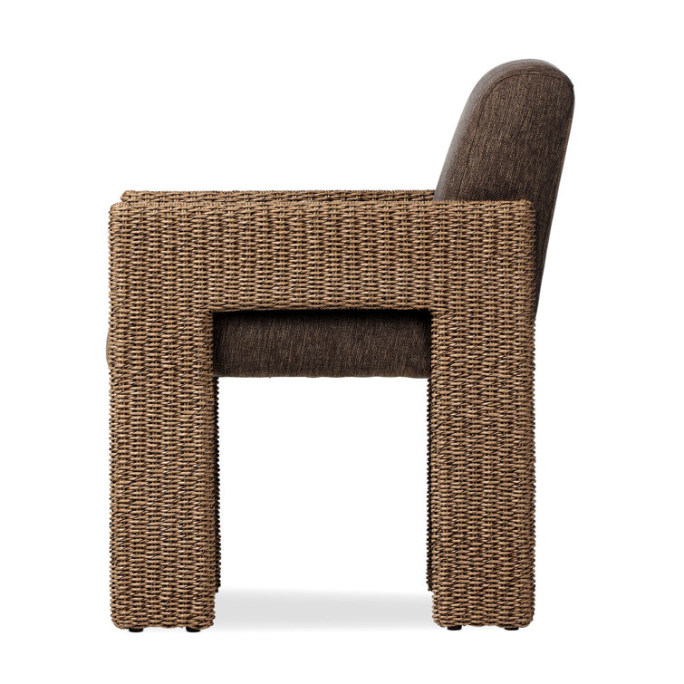 Brown Basketweave Upholstered Outdoor Dining Chair with Cushions