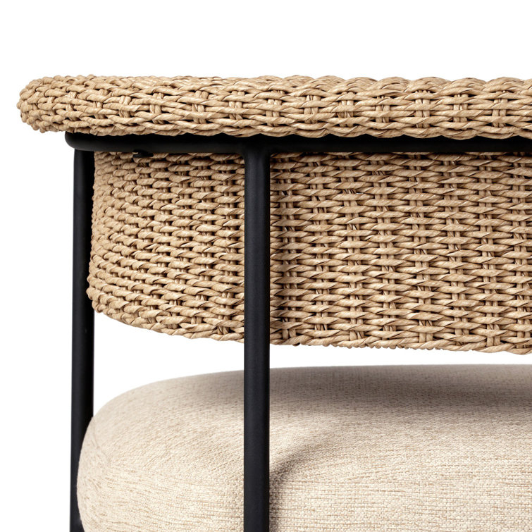 Taupe Woven Wicker and Iron Indoor/Outdoor Dining Chair