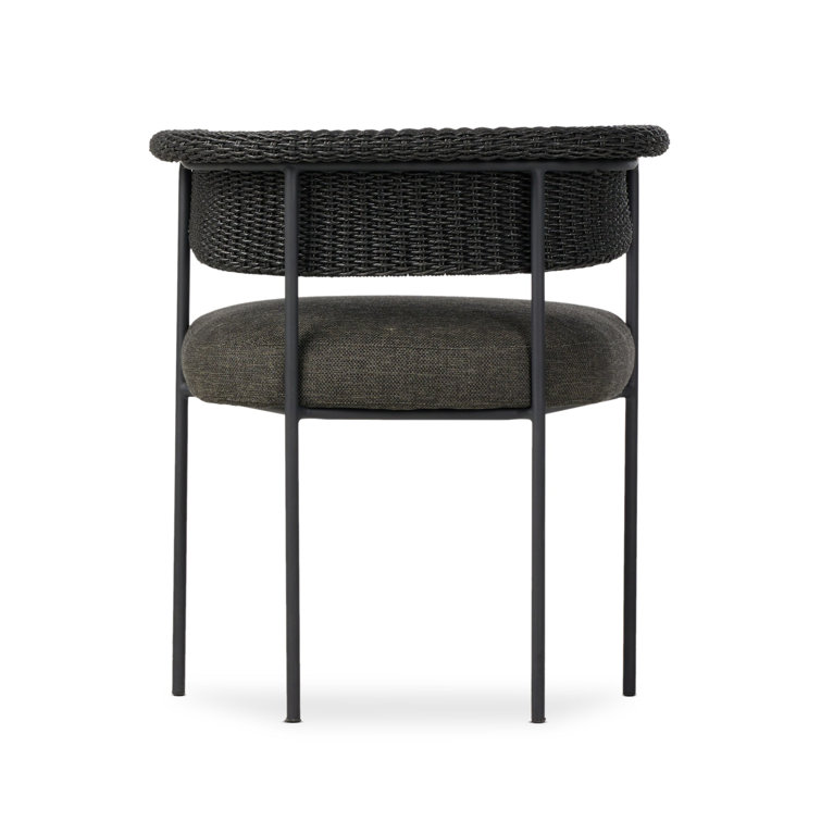 Black Woven Iron Outdoor Dining Chair with Cushions