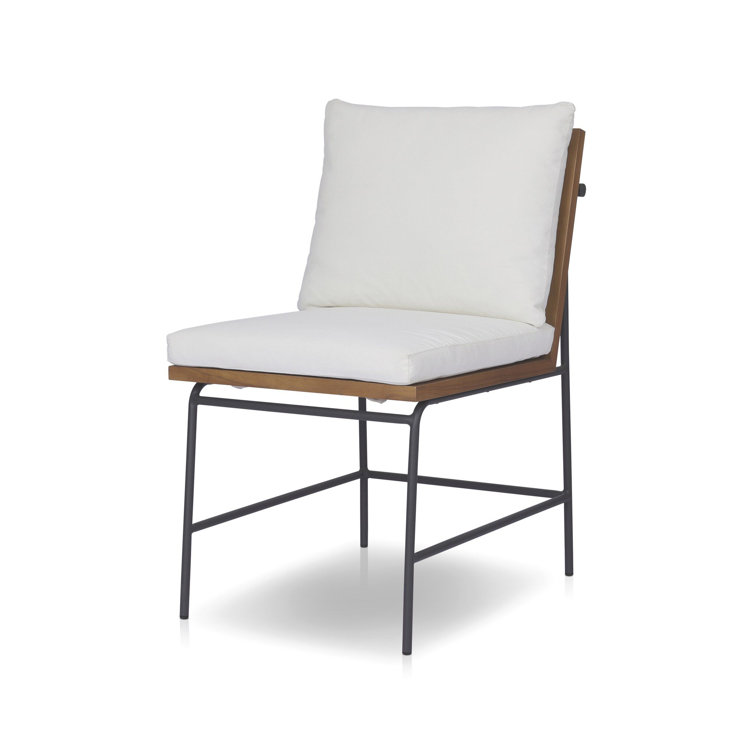 White Linen Weave Teak and Iron Armless Dining Chair