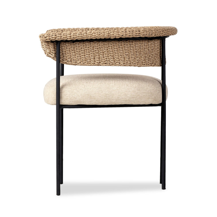 Taupe Woven Wicker and Iron Indoor/Outdoor Dining Chair
