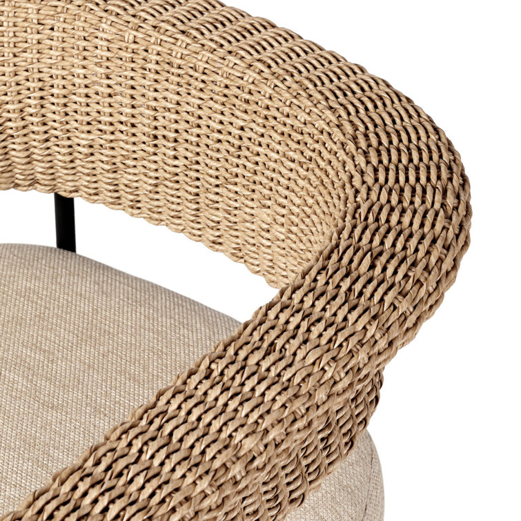 Taupe Woven Wicker and Iron Indoor/Outdoor Dining Chair