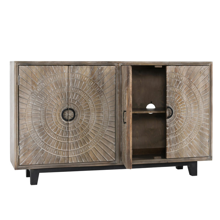 Viva 65'' Rustic Oak Hand-Carved Mango Wood Sideboard