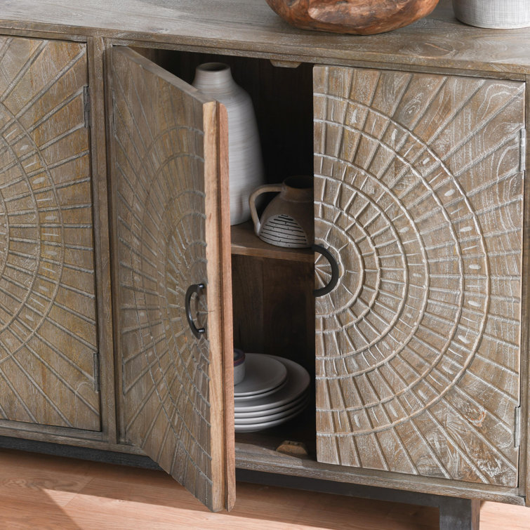 Viva 65'' Rustic Oak Hand-Carved Mango Wood Sideboard