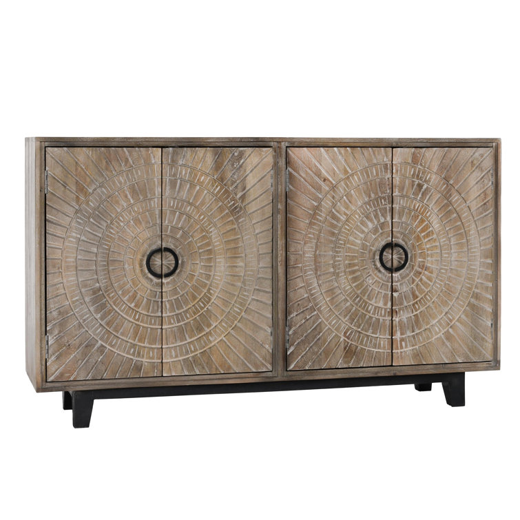 Viva 65'' Rustic Oak Hand-Carved Mango Wood Sideboard