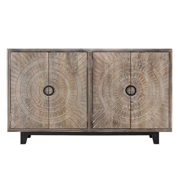 Viva 65'' Rustic Oak Hand-Carved Mango Wood Sideboard