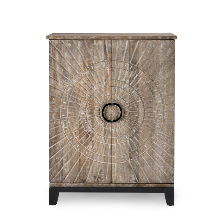 Vivienne Beige and Brown Mango Wood Bar Cabinet
