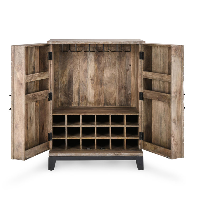 Vivienne Beige and Brown Mango Wood Bar Cabinet
