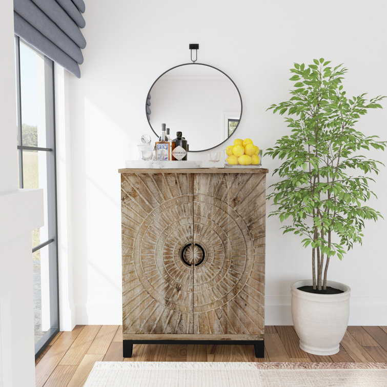 Vivienne Beige and Brown Mango Wood Bar Cabinet