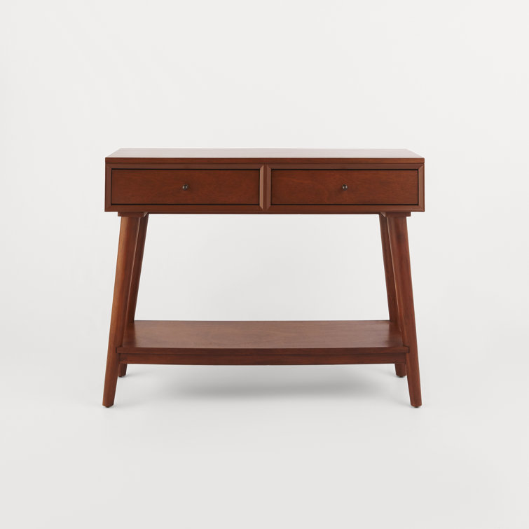 Mid-Century Acorn Brown Mahogany Console Table with Storage