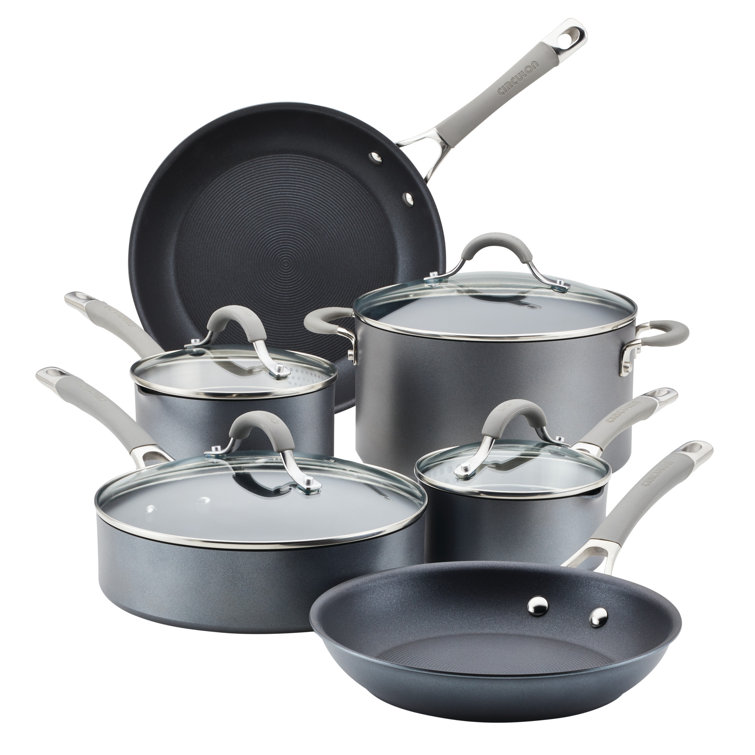 Gray 10-Piece Nonstick Aluminum Cookware Set with Glass Lids