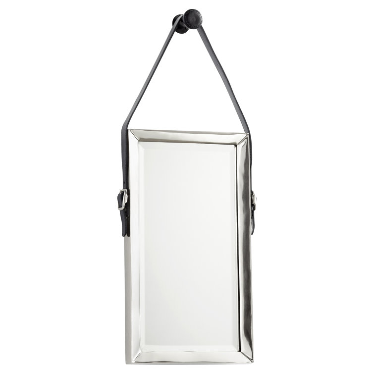 Rectangular Silver Metal Wall Mirror with Leather Strap