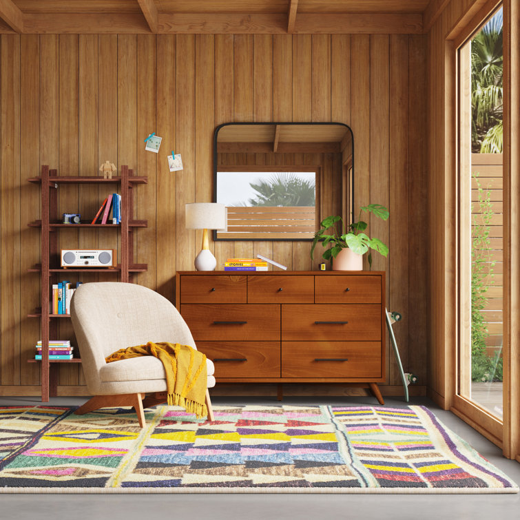 Flynn Acorn Mid-Century Modern 7-Drawer Dresser with Walnut Veneers