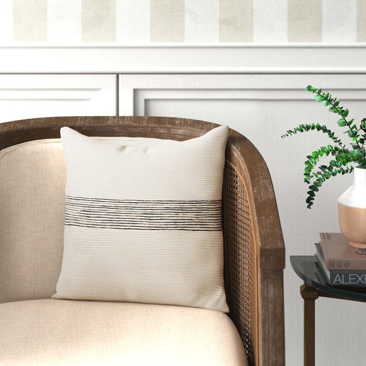 Ivory and Black Striped Cotton Blend Square Pillow