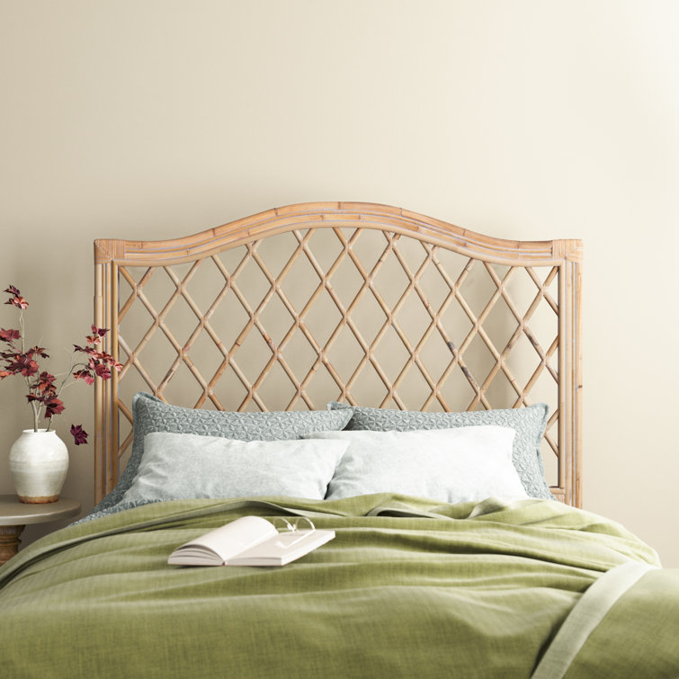 Transitional Full-Size Wicker Headboard in Rich Beige Tones