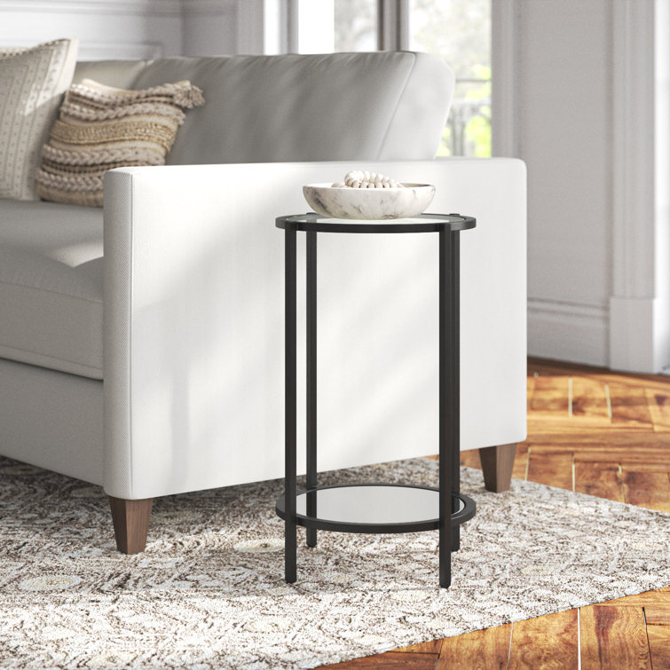 Ava 15" Round Black Metal and Clear Glass End Table