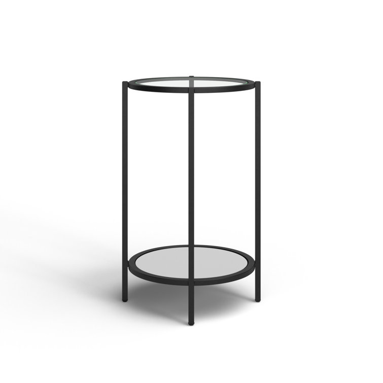 Ava 15" Round Black Metal and Clear Glass End Table