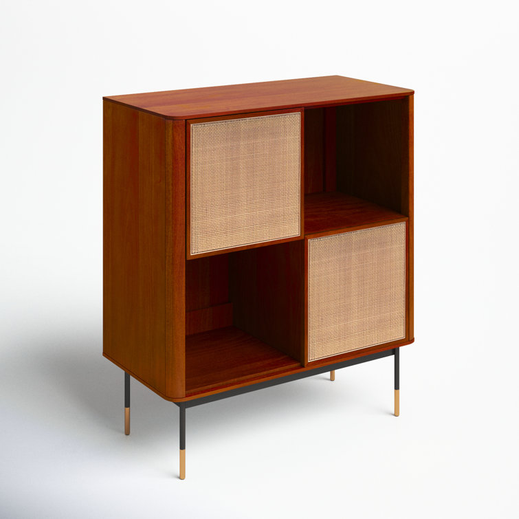 Miriam 33" Brown Solid Wood and Wicker Storage Cabinet