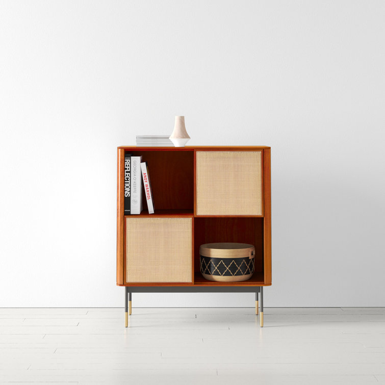 Miriam 33" Brown Solid Wood and Wicker Storage Cabinet