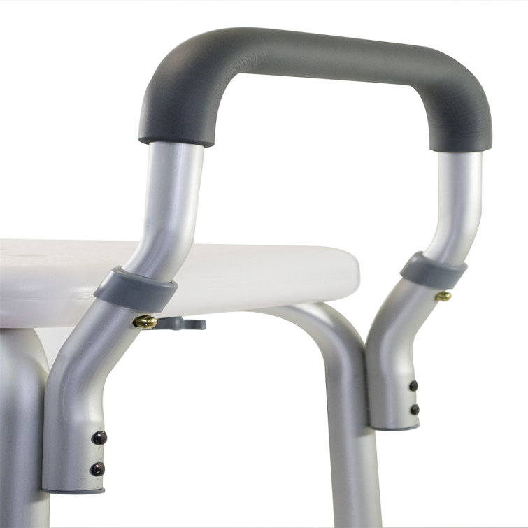 Height Adjustable White Plastic Shower Bench with Padded Arms