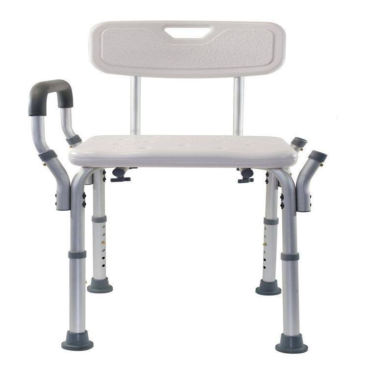 Height Adjustable White Plastic Shower Bench with Padded Arms