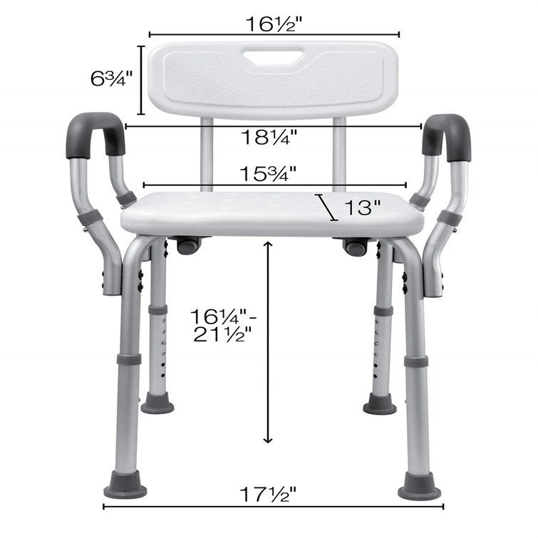 Height Adjustable White Plastic Shower Bench with Padded Arms