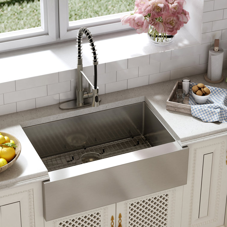 33" Brushed Stainless Steel Farmhouse Kitchen Sink with Faucet