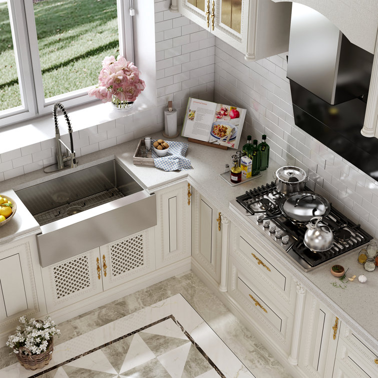 33" Brushed Stainless Steel Farmhouse Kitchen Sink with Faucet