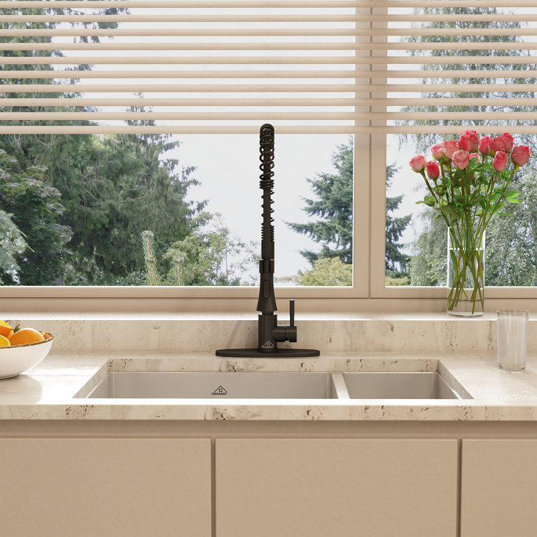 32" Stainless Steel Undermount Double Bowl Kitchen Sink with Matte Black Faucet