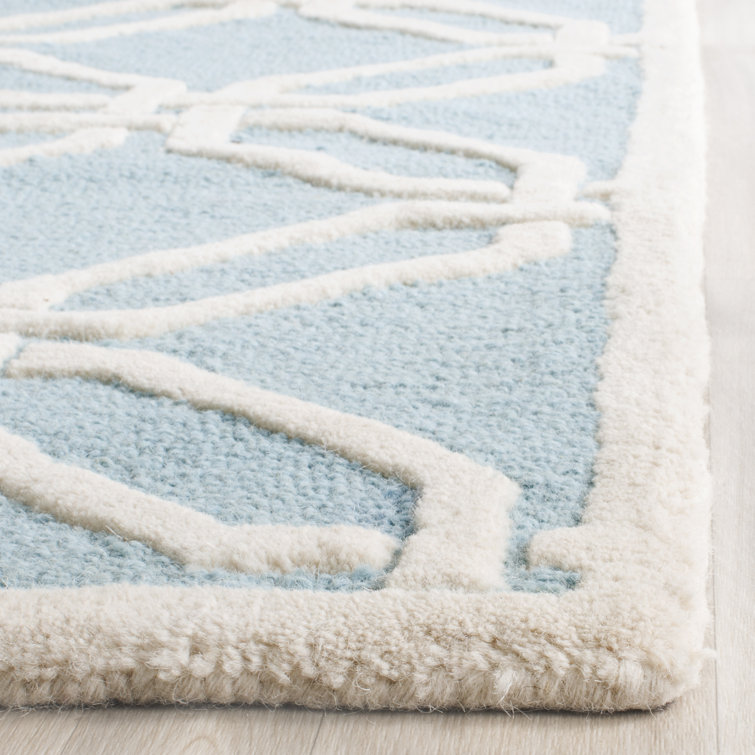 Hand-Tufted Light Blue and Ivory Geometric Wool Rug 2' x 3'