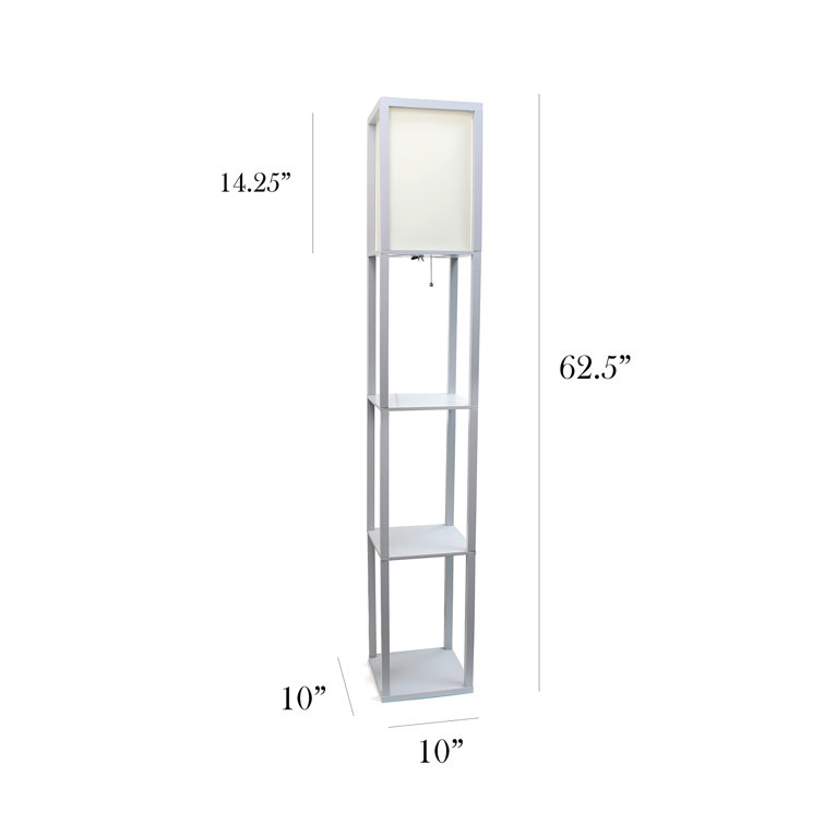 Elegant Gray Floor Lamp with Linen Shade and Display Shelves