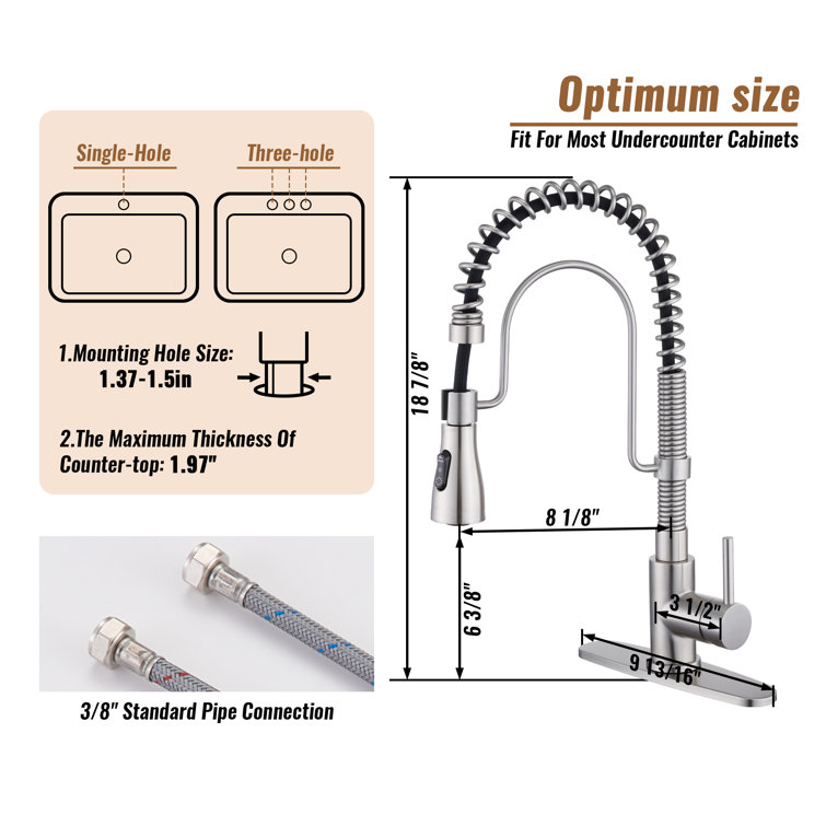 Brushed Nickel Single Handle Pull Down Kitchen Faucet with Spray