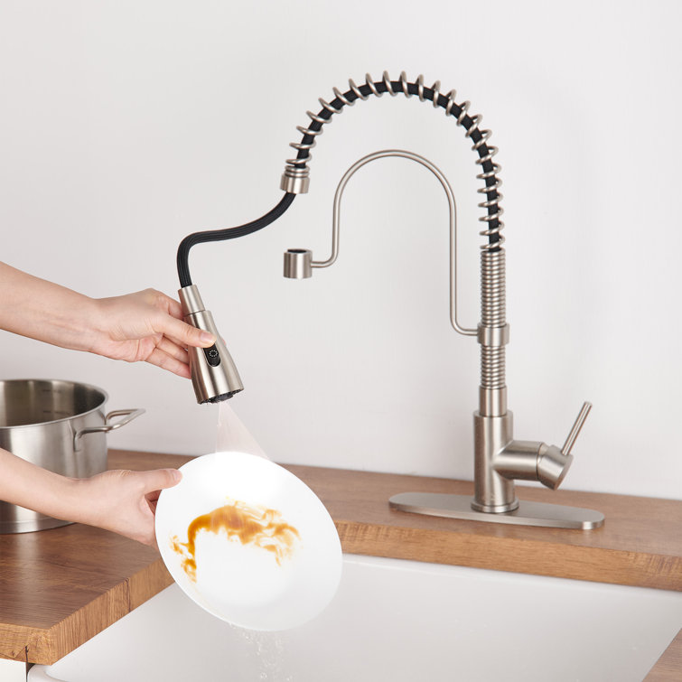Brushed Nickel Single Handle Pull Down Kitchen Faucet with Spray