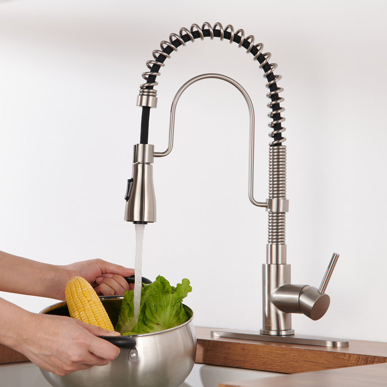 Brushed Nickel Single Handle Pull Down Kitchen Faucet with Spray