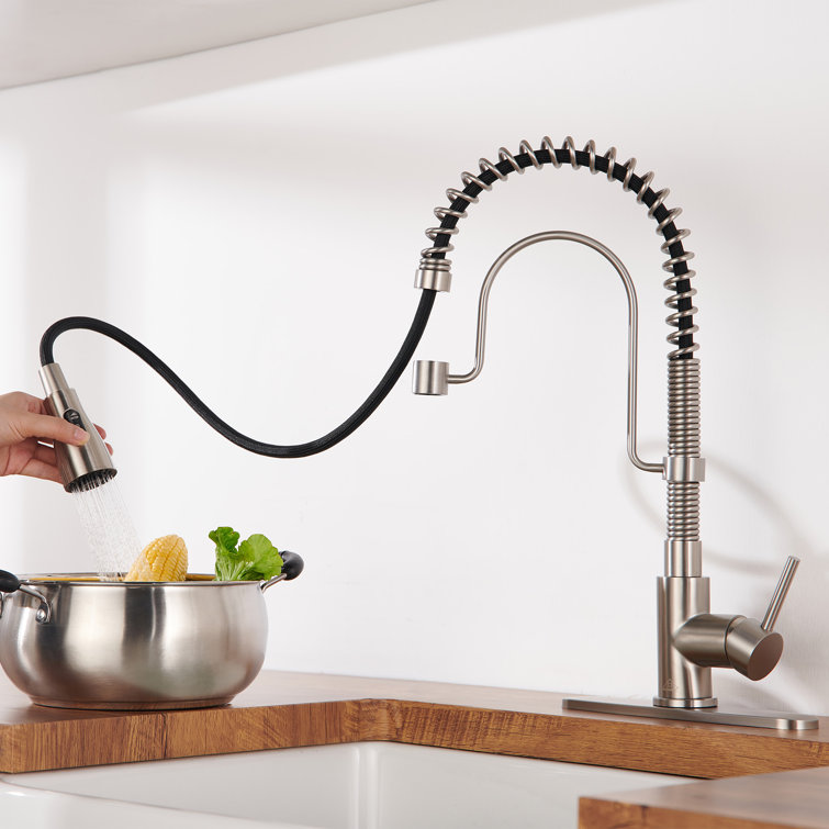 Brushed Nickel Single Handle Pull Down Kitchen Faucet with Spray