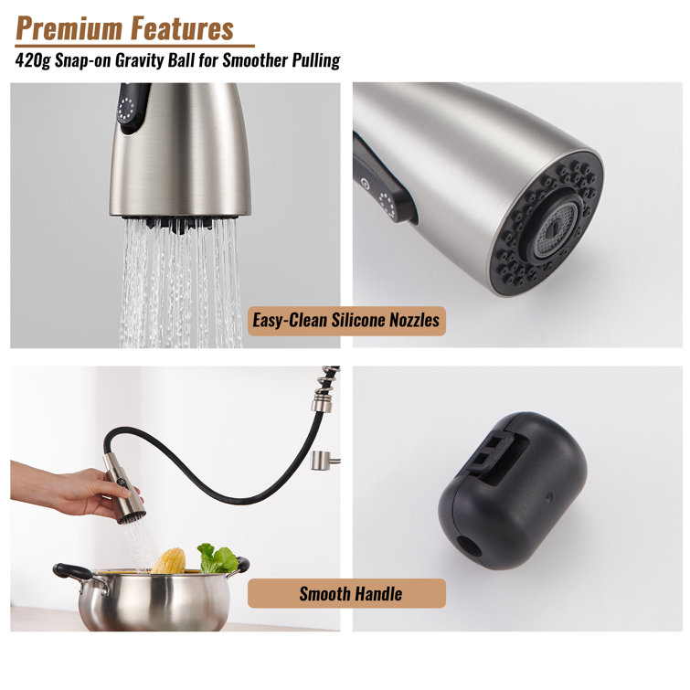 Brushed Nickel Single Handle Pull Down Kitchen Faucet with Spray