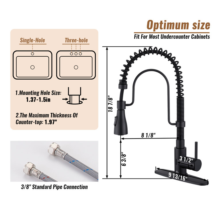 Matte Black Stainless Steel Pull-Down Kitchen Faucet with Spray
