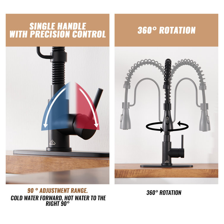Matte Black Stainless Steel Pull-Down Kitchen Faucet with Spray