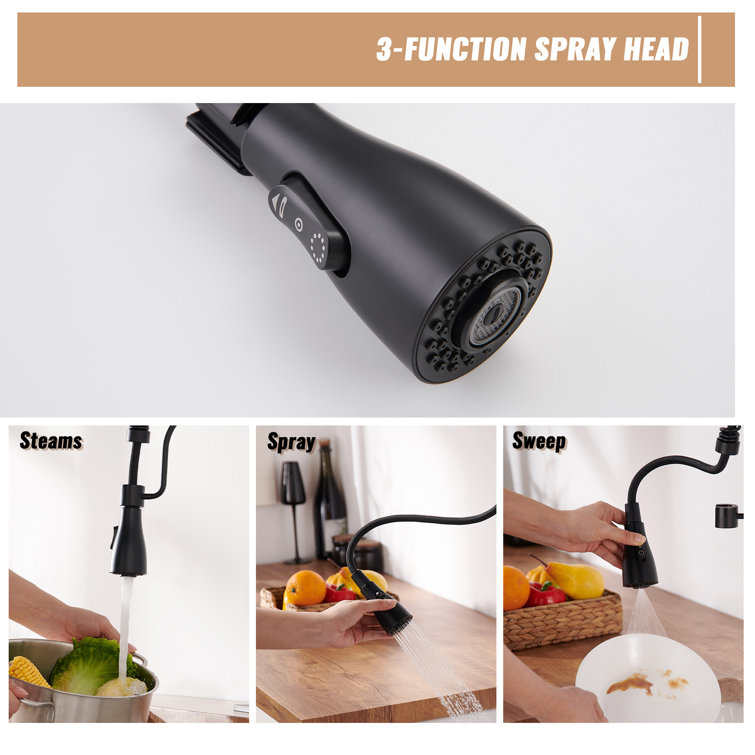 Matte Black Stainless Steel Pull-Down Kitchen Faucet with Spray
