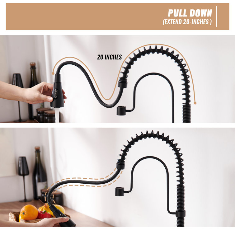 Matte Black Stainless Steel Pull-Down Kitchen Faucet with Spray