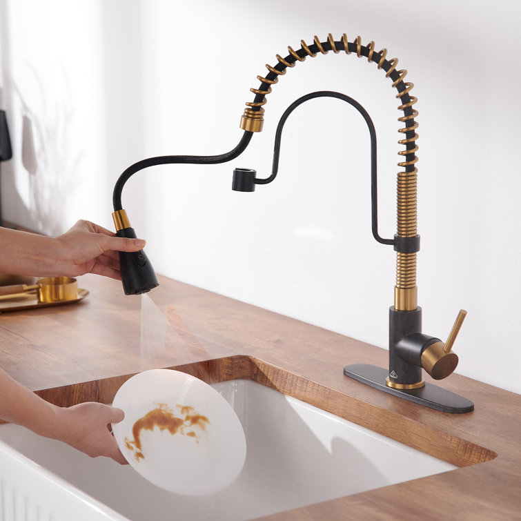 Matte Black and Brushed Gold Stainless Steel Pull Down Kitchen Faucet