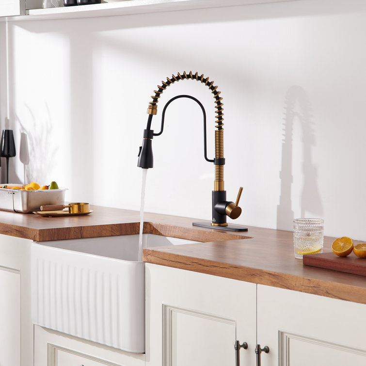Matte Black and Brushed Gold Stainless Steel Pull Down Kitchen Faucet