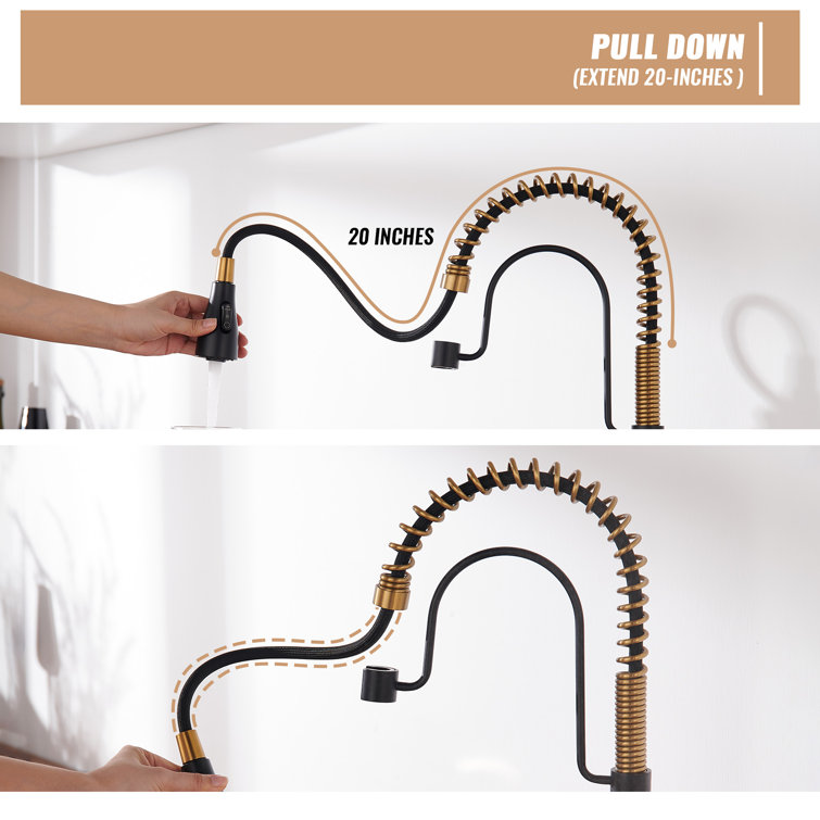 Matte Black and Brushed Gold Stainless Steel Pull Down Kitchen Faucet