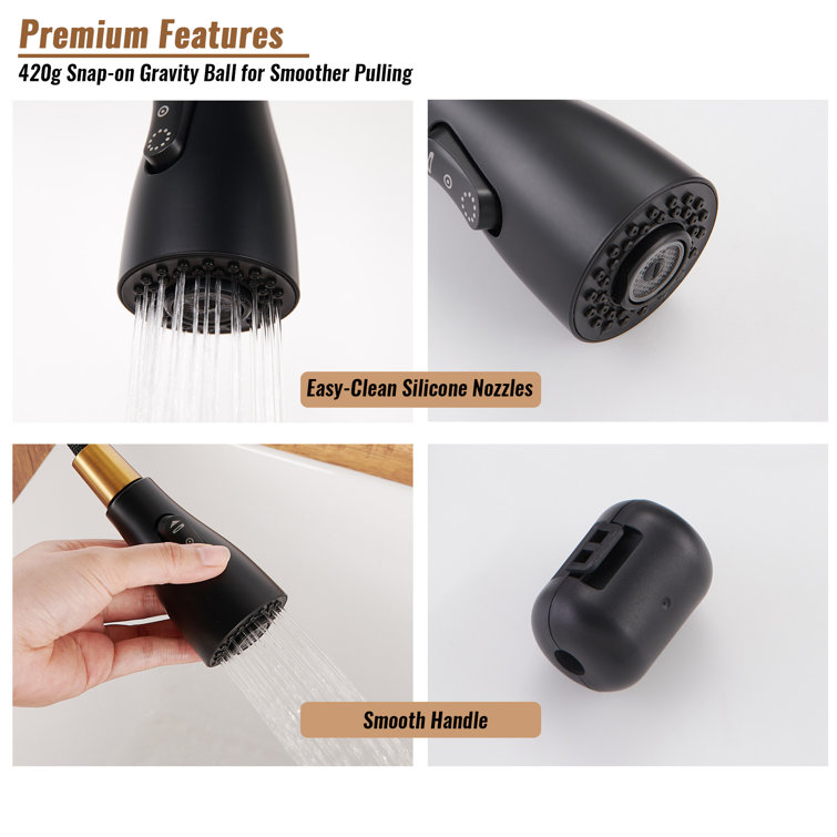 Matte Black and Brushed Gold Stainless Steel Pull Down Kitchen Faucet